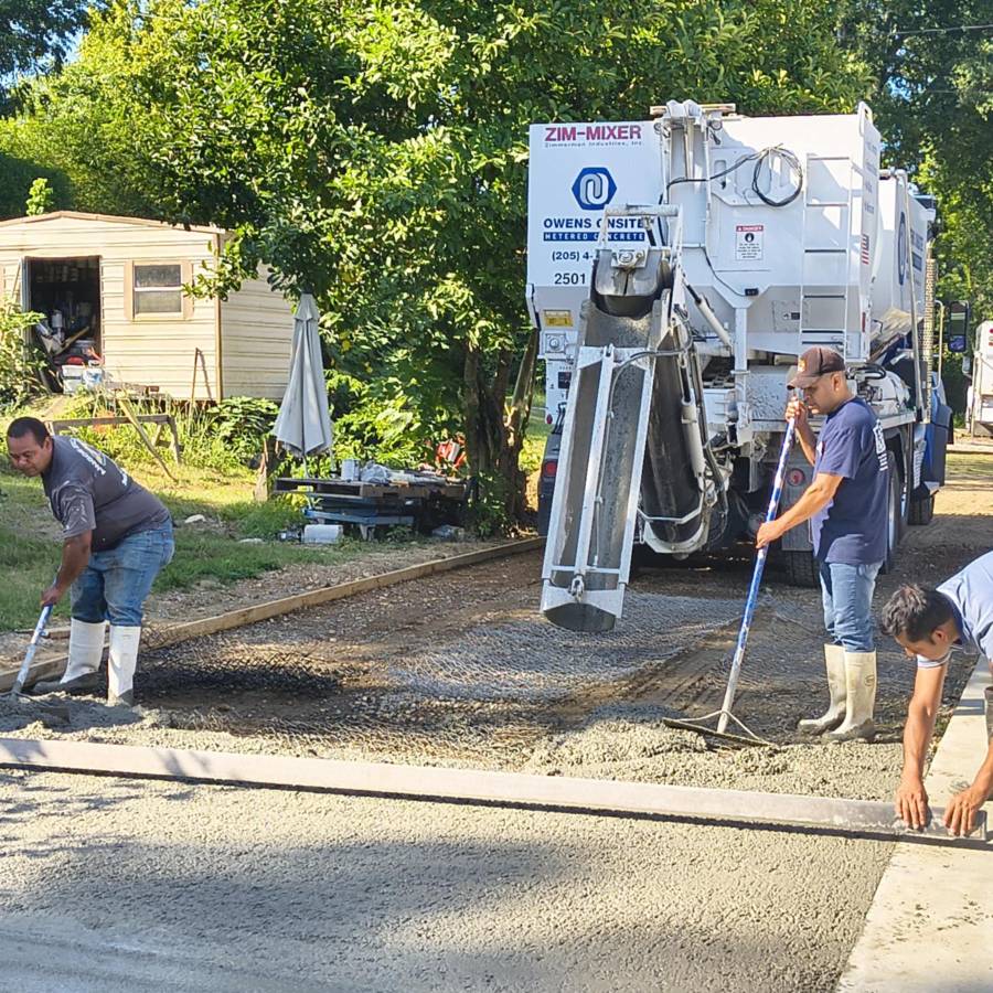 Driveway pour with mixer truck